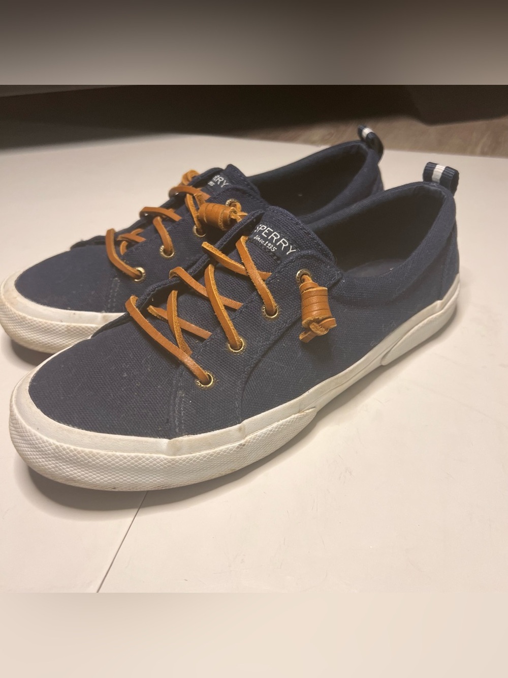 Sperry Navy Canvas Sneakers with Tan Laces